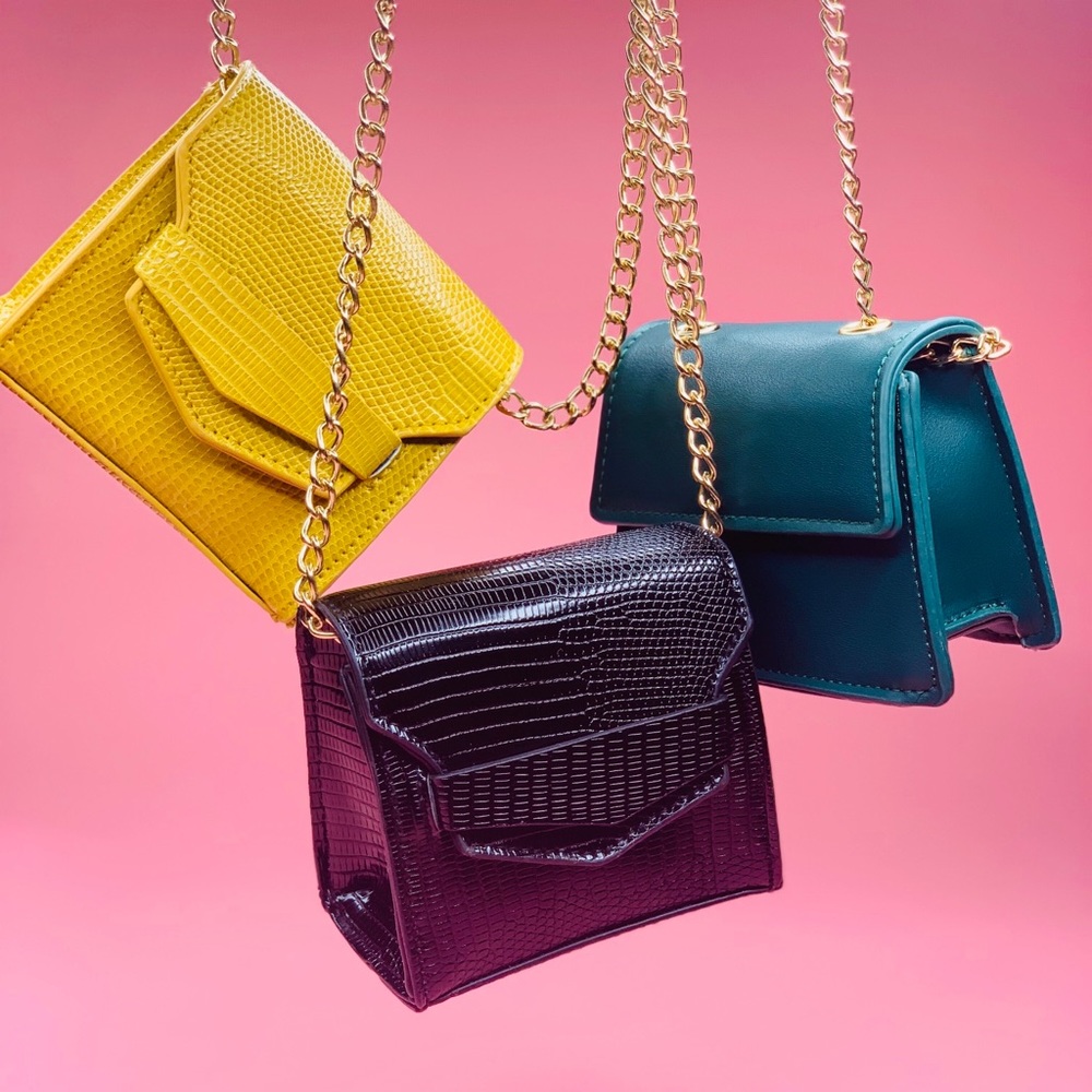 Mustard Faux Snakeskin Mini Bag